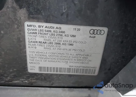 2021 Audi Q5 Premium 45 Tfsi Quattro S Tronic из США, поврежденный, VIN WA1AAAFYXM2024492